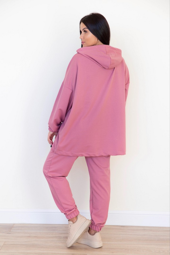 Фото товара 21559, женский розовый костюм с длинной толстовкой